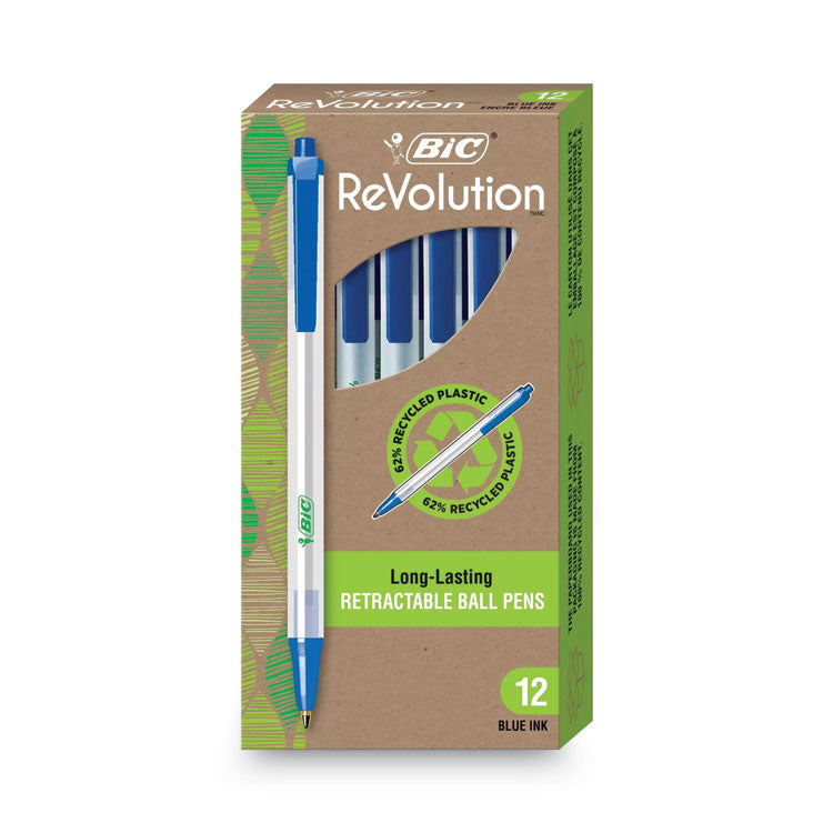 Ecolutions Clic Stic Ballpoint Pen, Retractable, Medium 1 mm, Blue Ink, Translucent Frost/Blue Barrel, Dozen