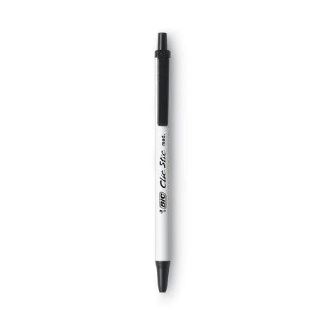 Clic Stic Ballpoint Pen, Retractable, Medium 1 mm, Black Ink, White Barrel, Dozen