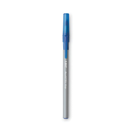 Round Stic Grip Xtra Comfort Ballpoint Pen, Stick, Fine 0.8 mm, Blue Ink, Gray/Blue Barrel, Dozen