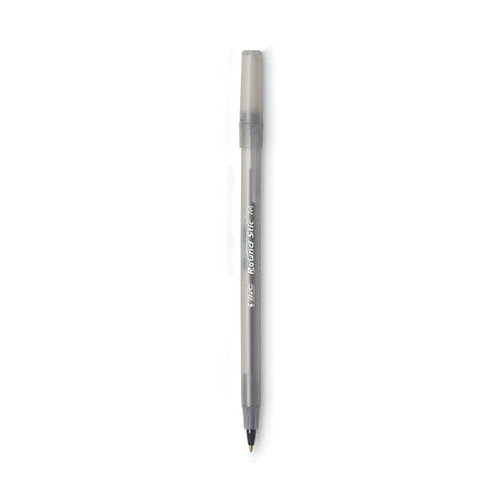 Round Stic Xtra Life Ballpoint Pen, Stick, Medium 1 mm, Black Ink, Translucent Black Barrel, Dozen