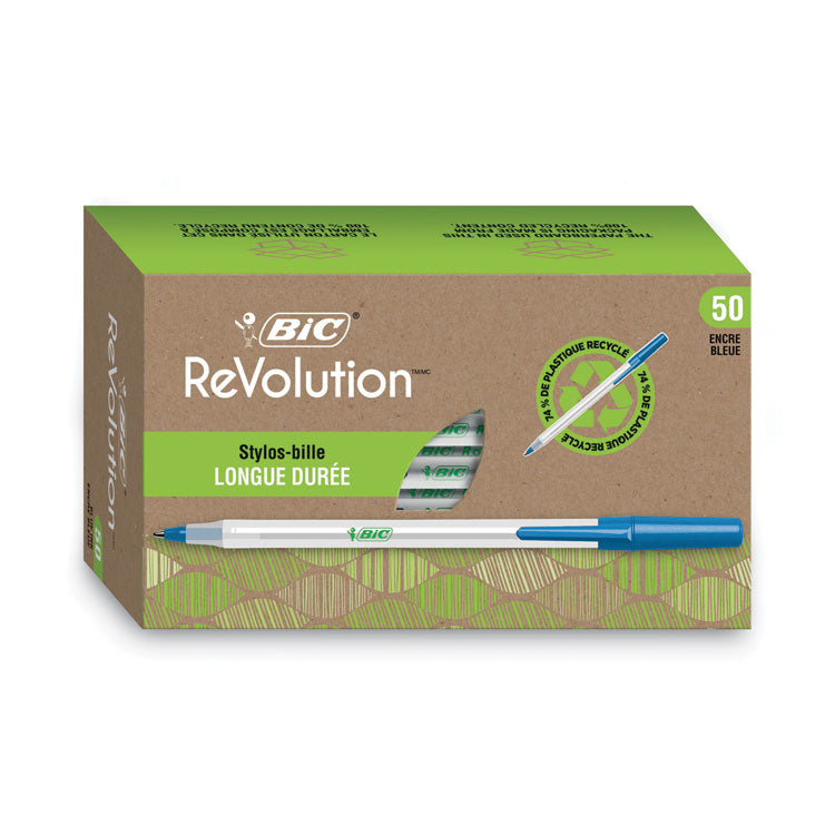 Ecolutions Round Stic Ballpoint Pen Value Pack, Stick, Medium 1 mm, Blue Ink, Clear Barrel, 50/Pack