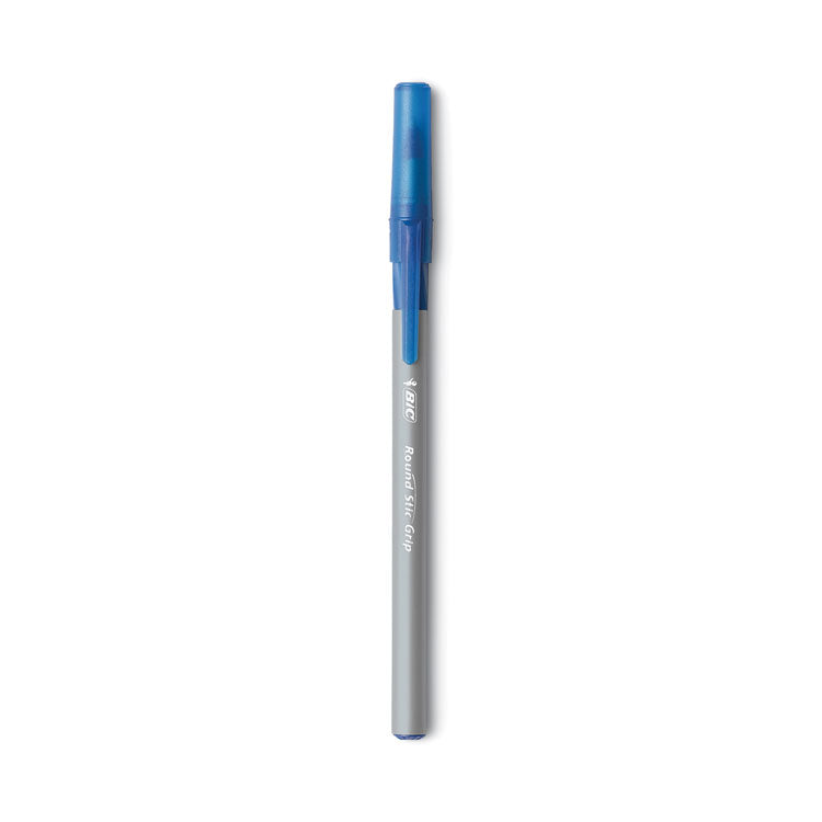 Round Stic Grip Xtra Comfort Ballpoint Pen, Easy-Glide, Stick, Medium 1.2 mm, Blue Ink, Gray/Blue Barrel, Dozen