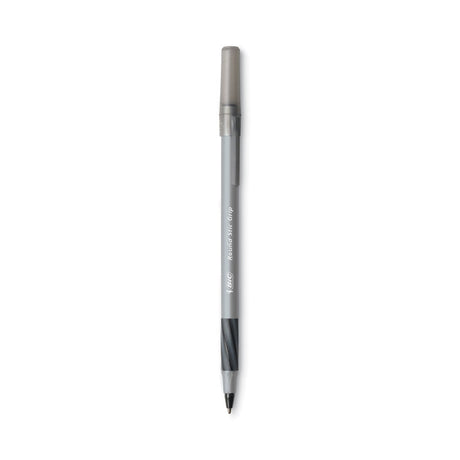 Round Stic Grip Xtra Comfort Ballpoint Pen, Easy-Glide, Stick, Medium 1.2 mm, Black Ink, Gray/Black Barrel, Dozen