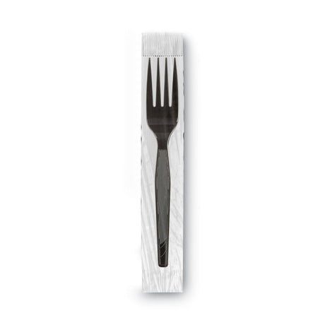 GrabN Go Wrapped Cutlery, Forks, Black, 90/Box, 6 Box/Carton