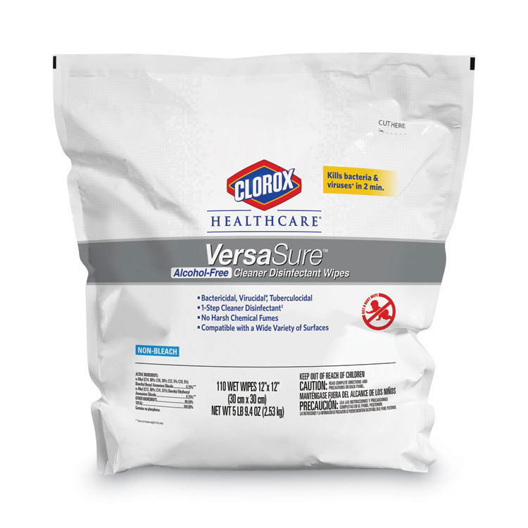 VersaSure Cleaner Disinfectant Wipes, 1-Ply, 12 x 12, Fragranced, White, 110/Pouch, 2 Pouches/Carton
