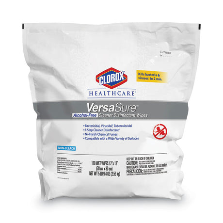 VersaSure Cleaner Disinfectant Wipes, 1-Ply, 12 x 12, Fragranced, White, 110/Pouch, 2 Pouches/Carton