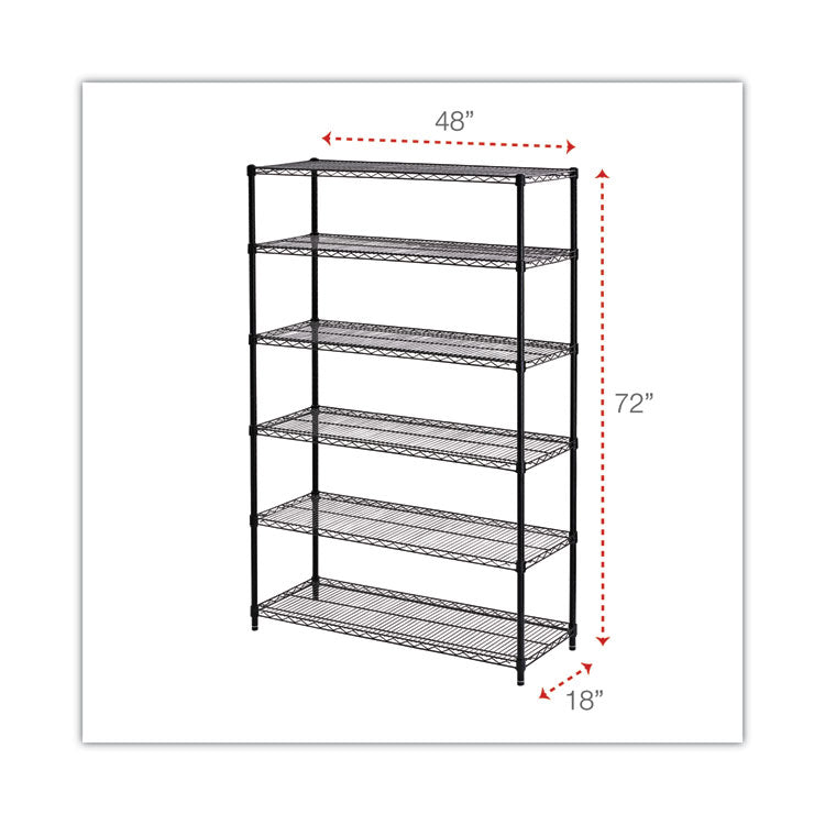 NSF Certified 6-Shelf Wire Shelving Kit, 48w x 18d x 72h, Black