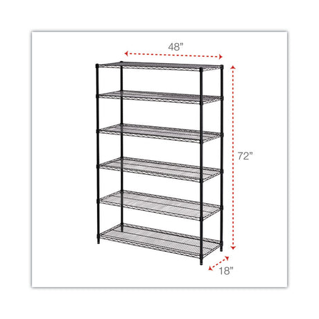 NSF Certified 6-Shelf Wire Shelving Kit, 48w x 18d x 72h, Black