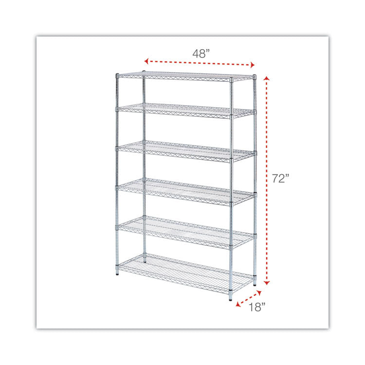 NSF Certified 6-Shelf Wire Shelving Kit, 48w x 18d x 72h, Silver