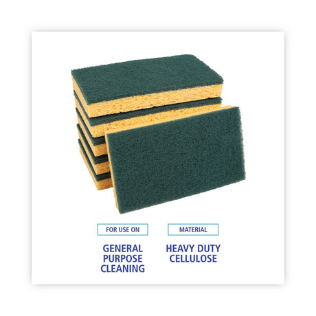 Scrubbing Sponge, Medium Duty, 3.6 x 6.1, 0.75" Thick, Yellow/Green, Individually Wrapped, 20/Carton