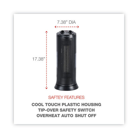 Mini Tower Ceramic Heater, 1,500 W, 7.37 x 7.37 x 17.37, Black