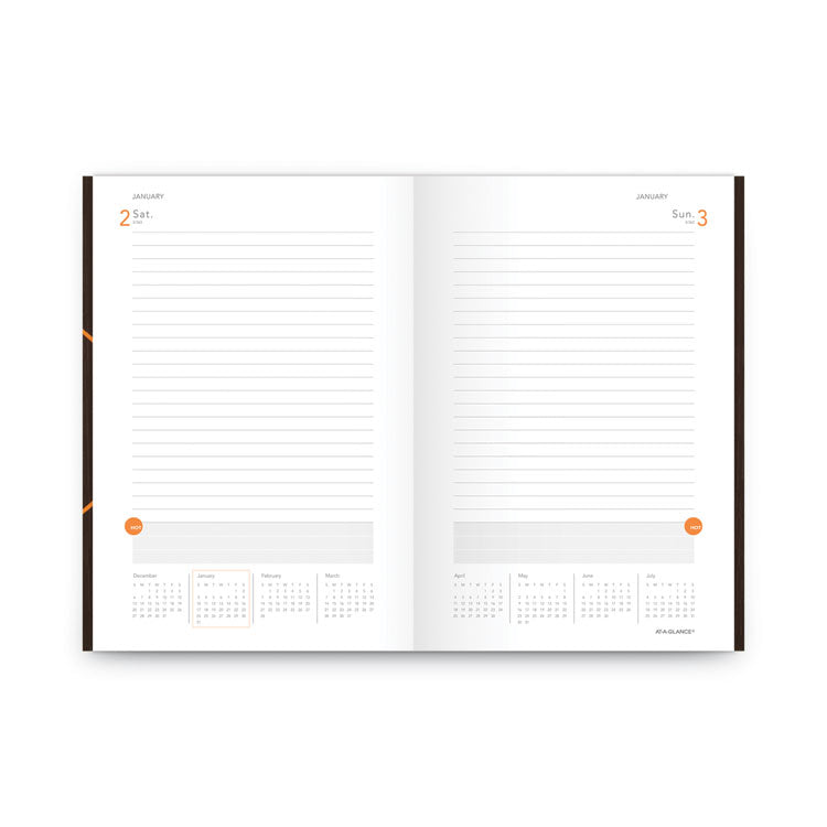 One-Day-Per-Page Planning Notebook, 9 x 6, Dark Brown/Orange Cover, 12-Month (Jan to Dec): 2024