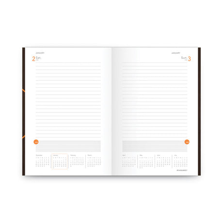 One-Day-Per-Page Planning Notebook, 9 x 6, Dark Brown/Orange Cover, 12-Month (Jan to Dec): 2024