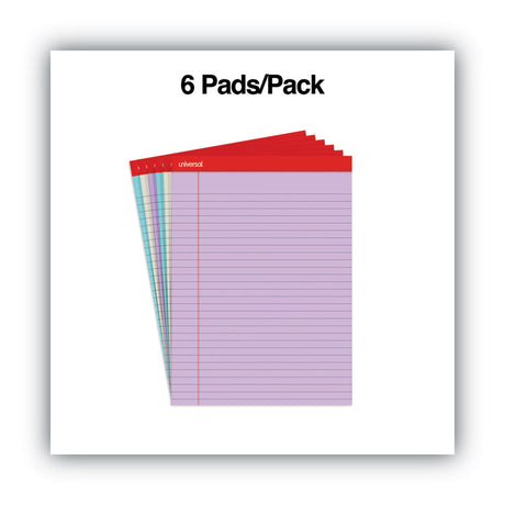 Colored Perforated Ruled Writing Pads, Wide/Legal Rule, 50 Assorted Color 8.5 x 11.75 Sheets, 6/Pack