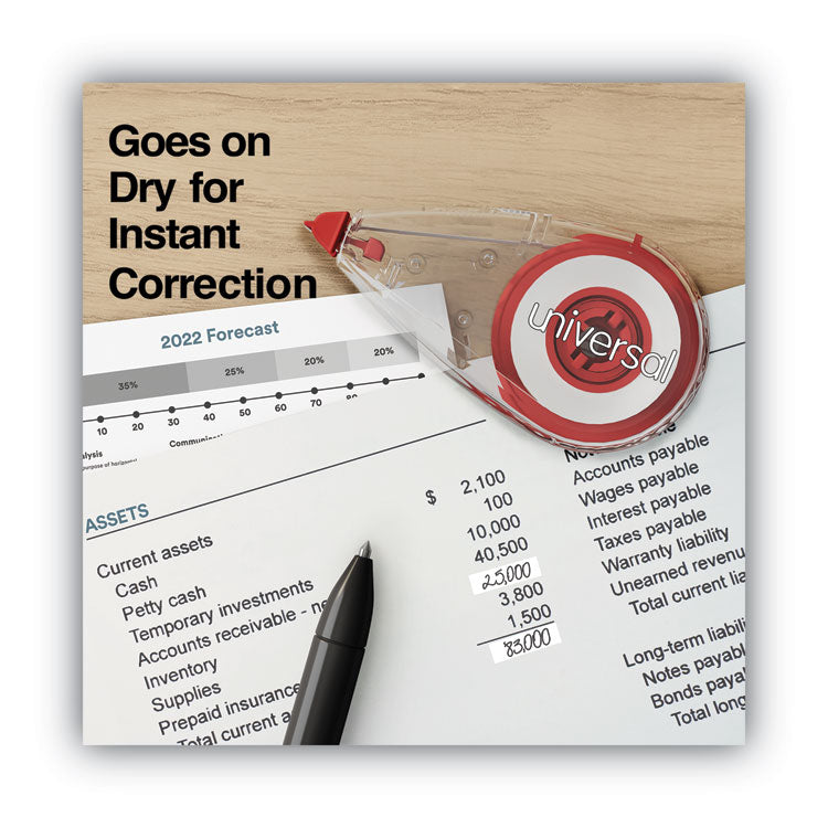 Correction Tape, Mini Economy, Non-Refillable, Clear/Red Applicator, 0.25" x 275", 10/Pack