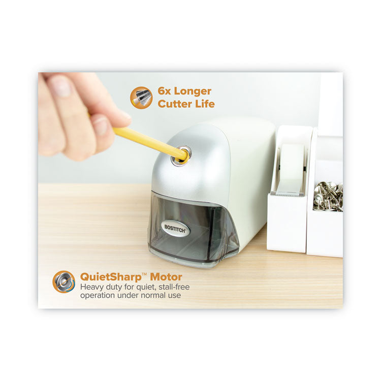 QuietSharp Executive Electric Pencil Sharpener, AC-Powered, 4 x 7.5 x 5, Gray