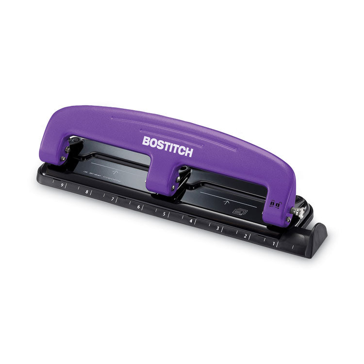 12-Sheet EZ Squeeze Three-Hole Punch, 9/32" Holes, Purple/Black