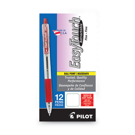 EasyTouch Ballpoint Pen, Retractable, Fine 0.7 mm, Red Ink, Clear Barrel, Dozen