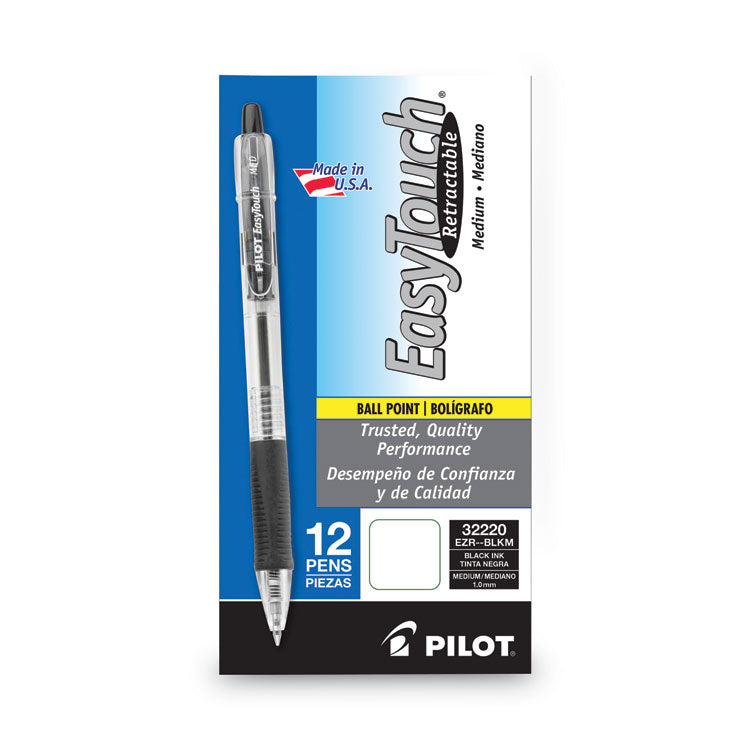 EasyTouch Ballpoint Pen, Retractable, Medium 1 mm, Black Ink, Clear Barrel, Dozen