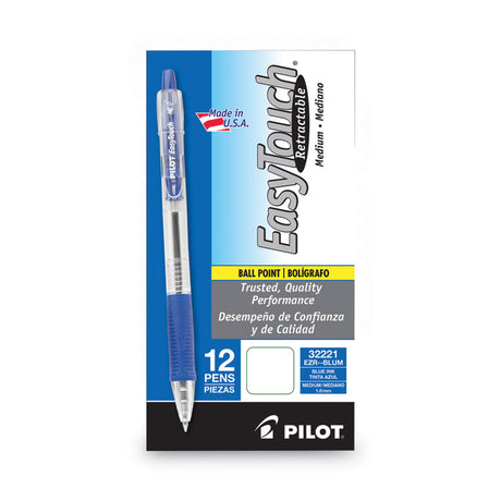 EasyTouch Ballpoint Pen, Retractable, Medium 1 mm, Blue Ink, Clear Barrel, Dozen