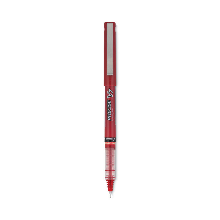 Precise V7 Roller Ball Pen, Stick, Fine 0.7 mm, Red Ink, Red/Clear Barrel, Dozen