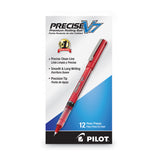 Precise V7 Roller Ball Pen, Stick, Fine 0.7 mm, Red Ink, Red/Clear Barrel, Dozen