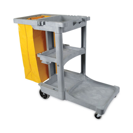 Janitor's Cart, Plastic, 4 Shelves, 1 Bin, 22" x 44" x 38", Gray