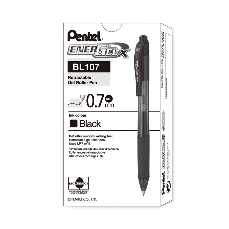 EnerGel-X Gel Pen, Retractable, Medium 0.7 mm, Black Ink, Smoke/Black Barrel, Dozen