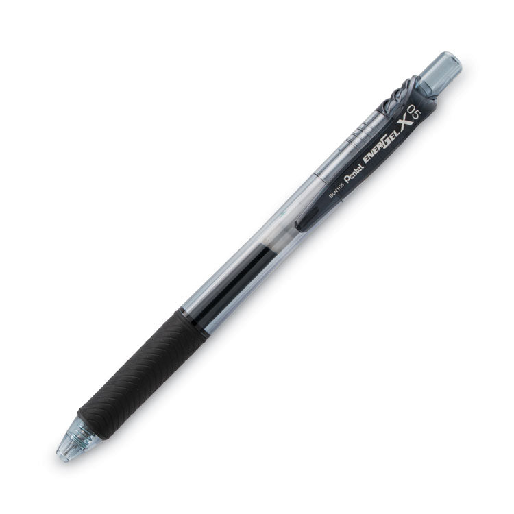 EnerGel-X Gel Pen, Retractable, Fine 0.5 mm Needle Tip, Black Ink, Clear/Black Barrel, Dozen