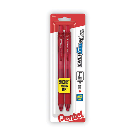 EnerGel-X Gel Pen, Retractable, Fine 0.5 mm Needle Tip, Red Ink, Translucent Red/Red Barrel, Dozen