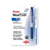 WOW! Gel Pen, Retractable, Medium 0.7 mm, Blue Ink, Clear/Blue Barrel, Dozen