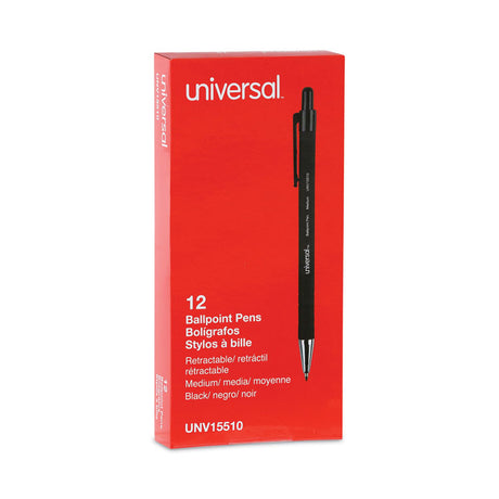 Ballpoint Pen, Retractable, Medium 1 mm, Black Ink, Black Barrel, Dozen