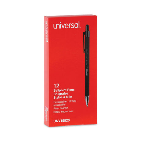 Ballpoint Pen, Retractable, Fine 0.7 mm, Black Ink, Black Barrel, Dozen