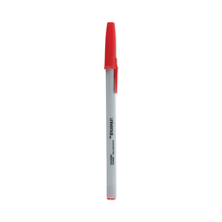 Ballpoint Pen, Stick, Medium 1 mm, Red Ink, Gray/Red Barrel, Dozen