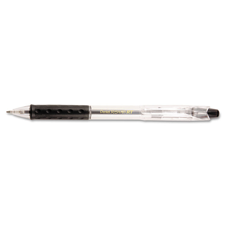 R.S.V.P. RT Ballpoint Pen, Retractable, Medium 1 mm, Black Ink, Clear Barrel, Dozen