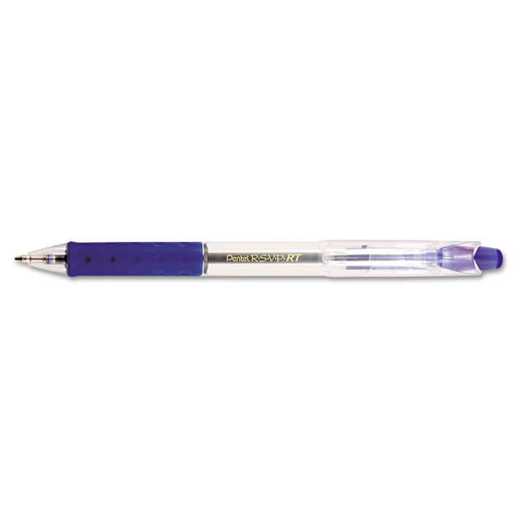 R.S.V.P. RT Ballpoint Pen, Retractable, Medium 1 mm, Blue Ink, Clear Barrel, Dozen