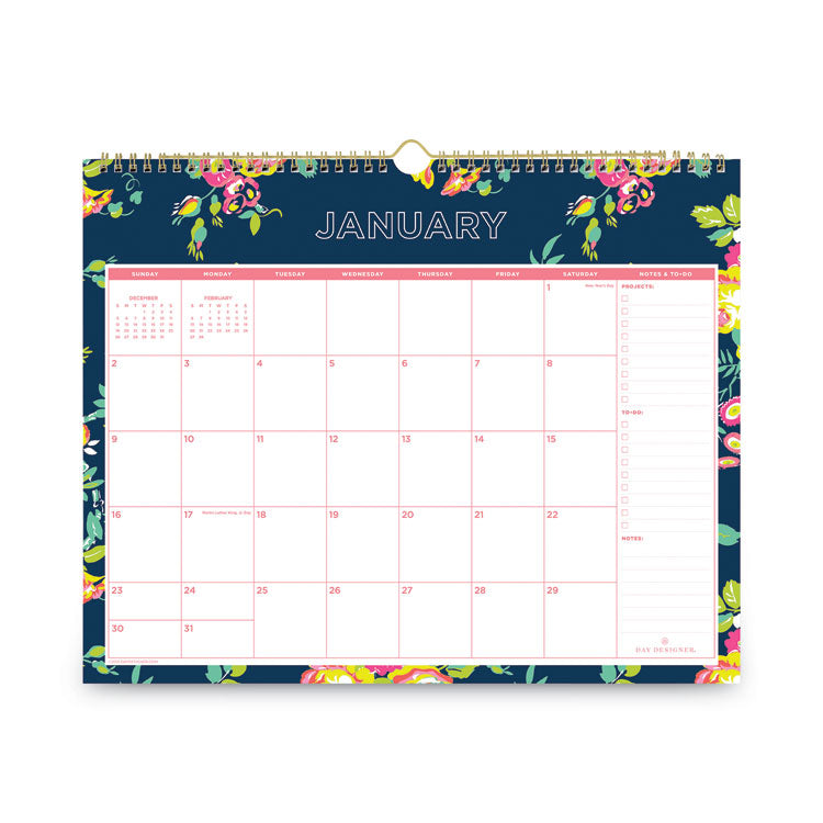 Day Designer Peyton Wall Calendar, Floral Artwork, 15 x 12, White/Navy Sheets, 12-Month (Jan to Dec): 2025