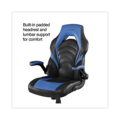 Vortex Bonded Leather Gaming Chair, Supports Up to 301 lbs, 17.9  to 21.6  Seat Height, Blue/Black, Black Base