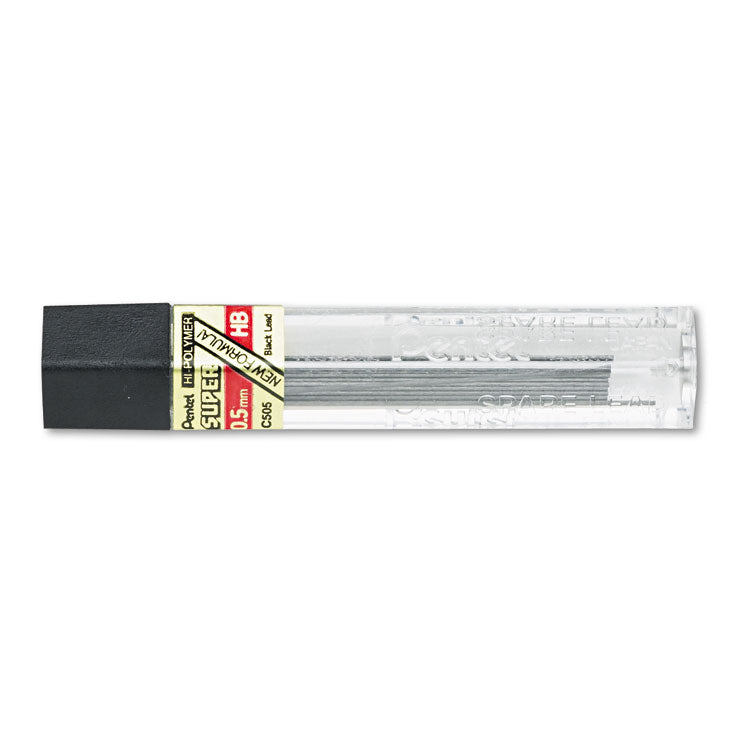 Super Hi-Polymer Lead Refills, 0.5 mm, HB, Black, 12/Tube