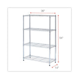 Residential Wire Shelving, Four-Shelf, 36w x 14d x 54h, Silver