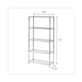 Residential Wire Shelving, Five-Shelf, 36w x 14d x 72h, Silver