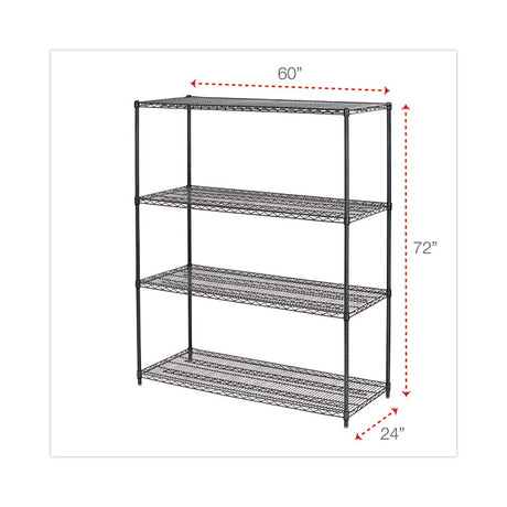 All-Purpose Wire Shelving Starter Kit, Four-Shelf, 60w x 24d x 72h, Black Anthracite Plus