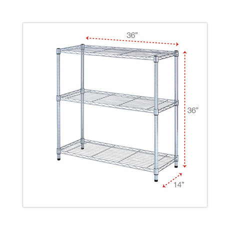 Residential Wire Shelving, Three-Shelf, 36w x 14d x 36h, Silver