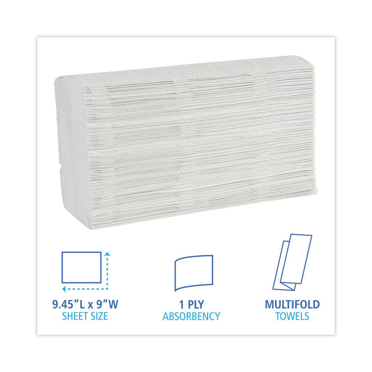 Multifold Paper Towels, 1-Ply, 9 x 9.45, White, 250 Towels/Pack, 16 Packs/Carton