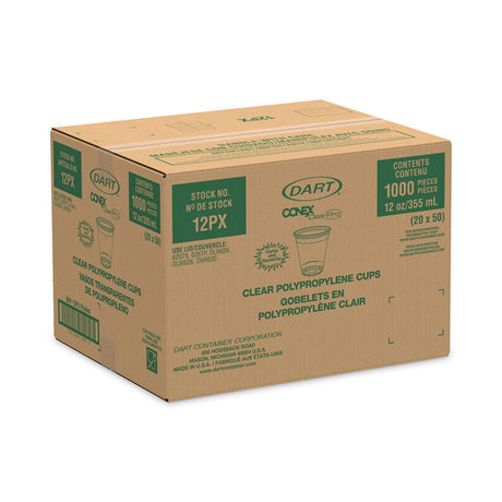 Conex ClearPro Plastic Cold Cups, 12 oz, Clear, 50/Sleeve, 20 Sleeves/Carton