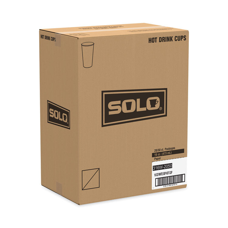 Single-Sided Poly Paper Hot  Cups, 16 oz, White, 50 Sleeve, 20 Sleeves/Carton