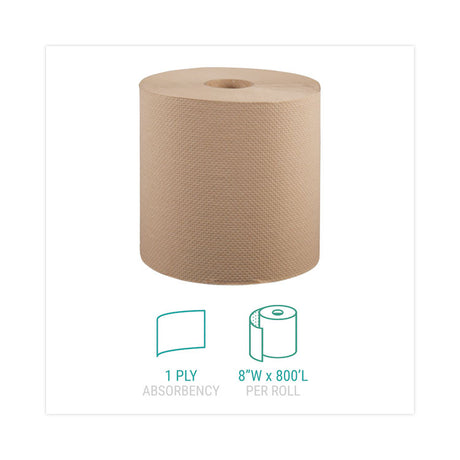 Hardwound Roll Towels, 1-Ply, 8" x 800 ft, Natural, 6 Rolls/Carton