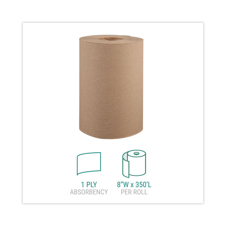 Hardwound Roll Towels, 1-Ply, 8" x 350 ft, Natural, 12 Rolls/Carton