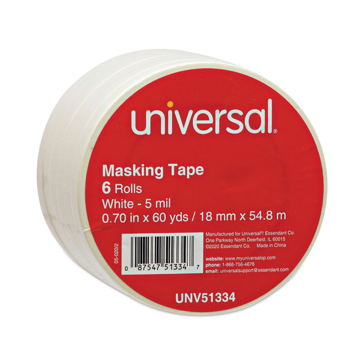 Removable General-Purpose Masking Tape, 3" Core, 18 mm x 54.8 m, Beige, 6/Pack