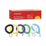 Wrist Coil Plus Key Ring, Plastic, Assorted Colors, 6/Pack